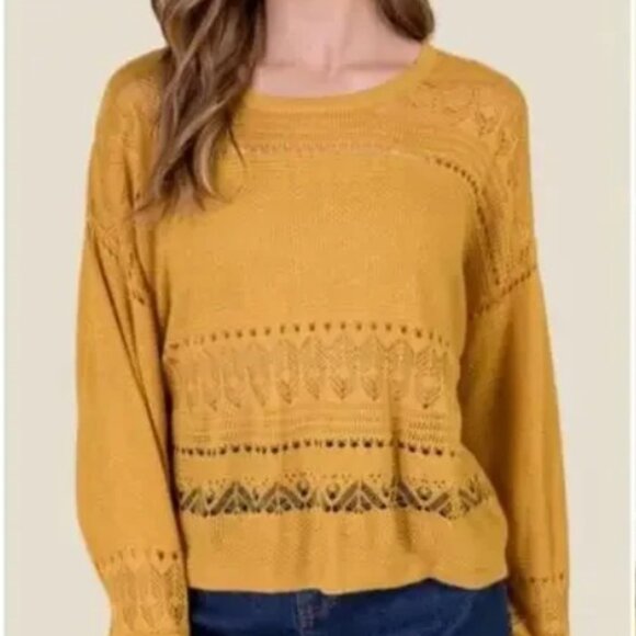 Francesca's Alya Mustard Gold Lightweight Crewneck Sweater - Picture 5 of 5